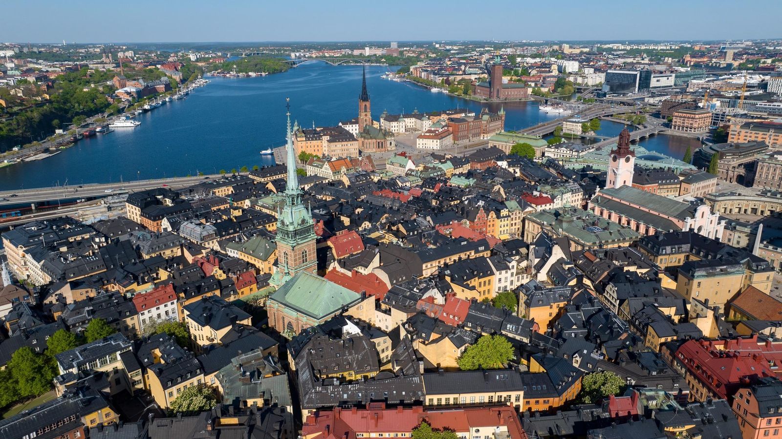 Gamla Stan, Stockholm's old town, from the air in summer