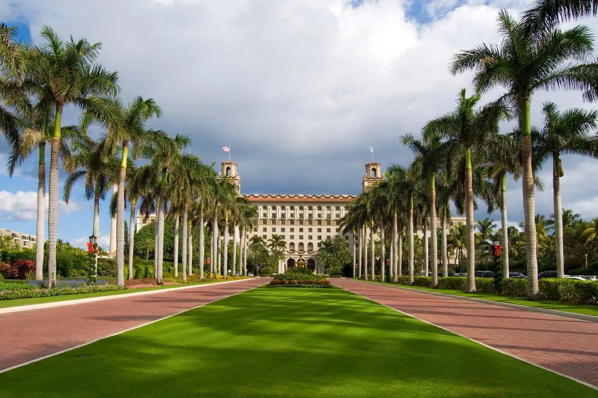 The Breakers in Palm Beach, palms in front of the Italian Renaissance facade