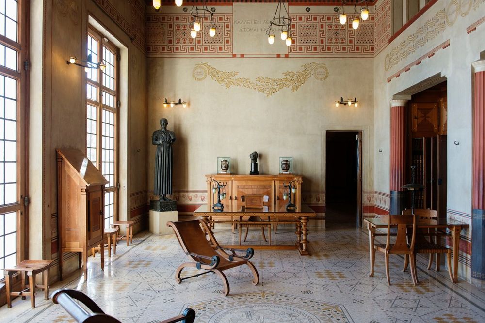 A room of the Villa Kérylos decorated in the ancient Greek manner, Beaulieu-sur-Mer