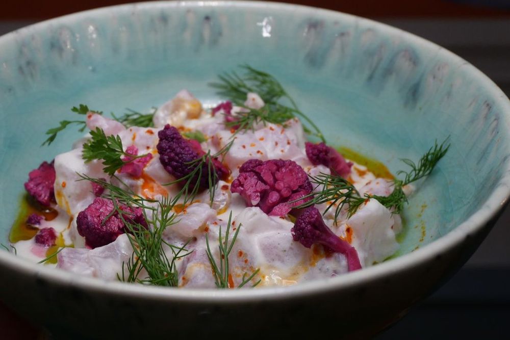 A Provençal fish dish dressed with herbs at Aux Bons Enfants, rue Meynadier, Cannes