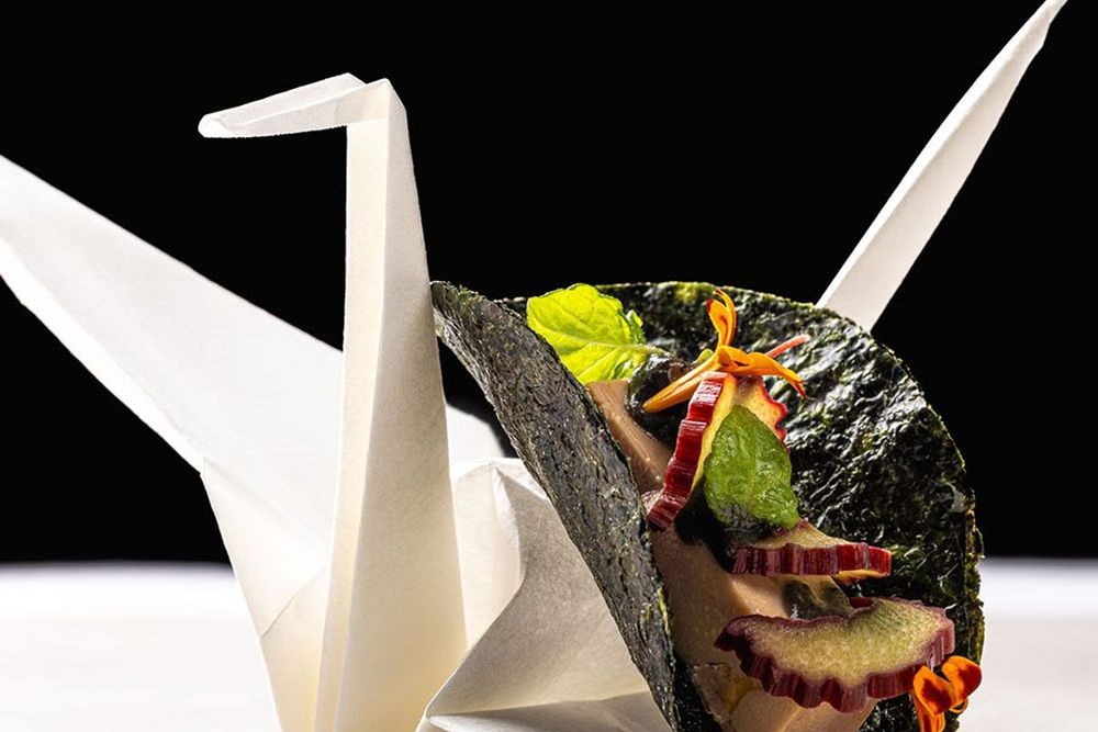 A plated dish at L'Axel, the one-star restaurant on rue de France in Fontainebleau