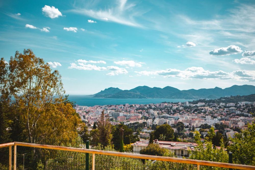 View from a belvedere in Le Cannet over the rooftops of Cannes to the bay and the Estérel