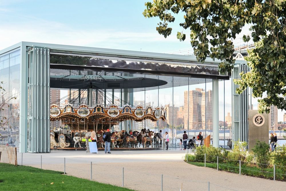 Jane's Carousel in its Jean Nouvel glass pavilion on the Dumbo waterfront