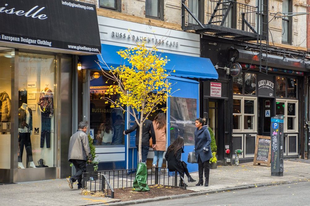 The blue-fronted Russ & Daughters Cafe on Orchard Street in the Lower East Side