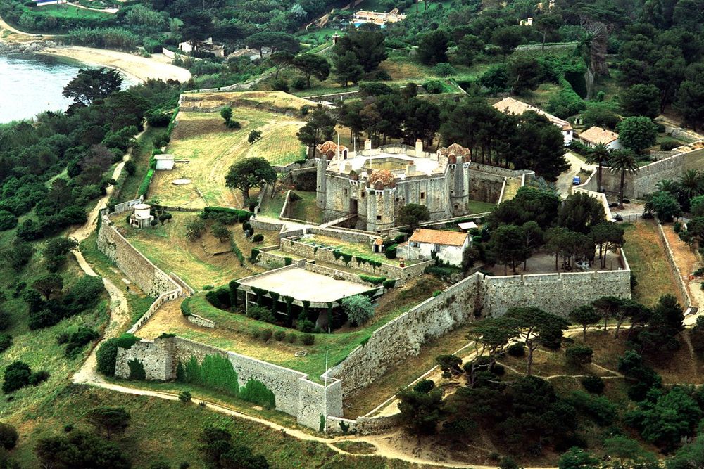 Aerial view of the Citadelle of Saint-Tropez, its keep and star-shaped bastions in the pines