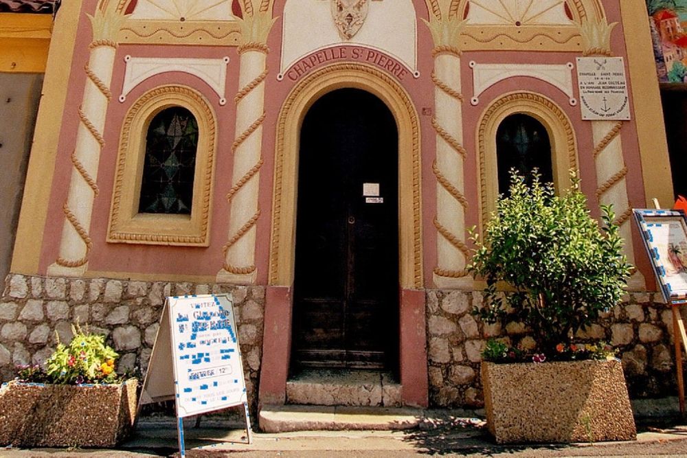 The façade of the Chapelle Saint-Pierre, decorated by Jean Cocteau, on the quay at Villefranche-sur-Mer